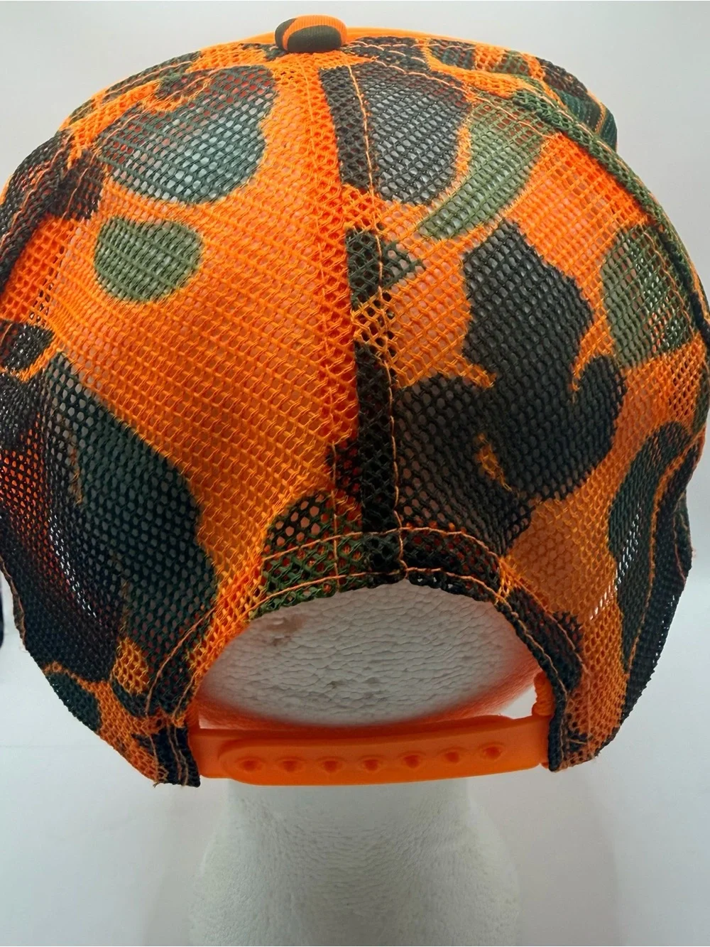 Vintage Rock Supply Trucker Hat North Little Rock Arkansas Orange Camo SnapBack